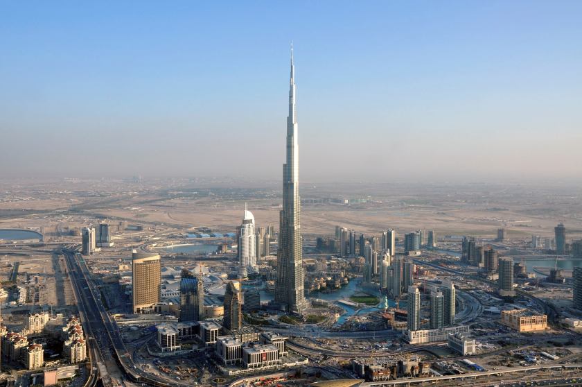 An aerial view of Burj Khalifa - the tallest artificial structure in the world